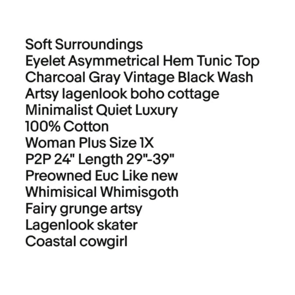 Soft Surroundings Eyelet Asymmetrical Hem Tunic Top Woman 1X Charcoal Gray Artsy - Picture 8 of 9